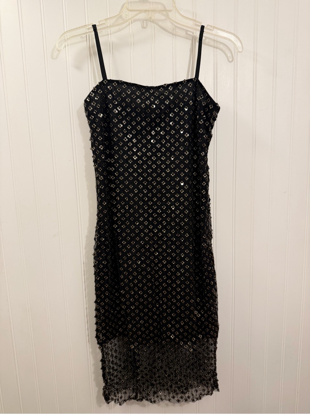 beaded flower black formal dress